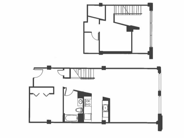 Floor Plan - 2 Bed 1 Bath - Renovated - B1J_R