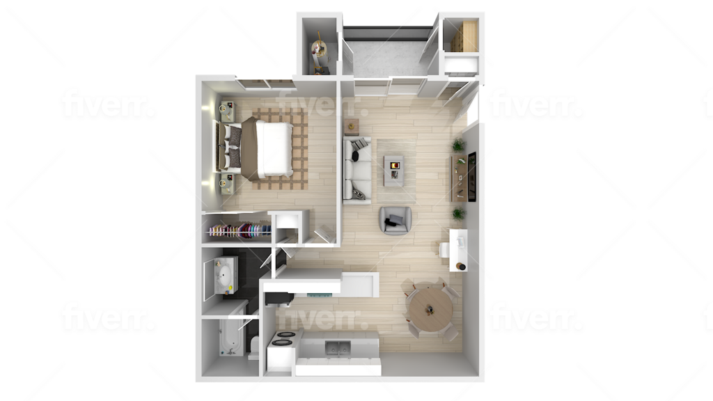 Floor Plan - 1Bed 1 Bath 687sf