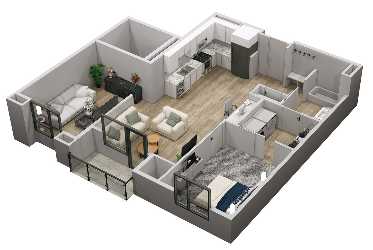 Floor Plan - 1 Bed 1 Bath + Den Apartment (J)