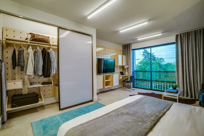 Created uniquely for this project each closet and unique utilize a furniture pegboard system . This allows full customization of your space. - Bardo Lofts