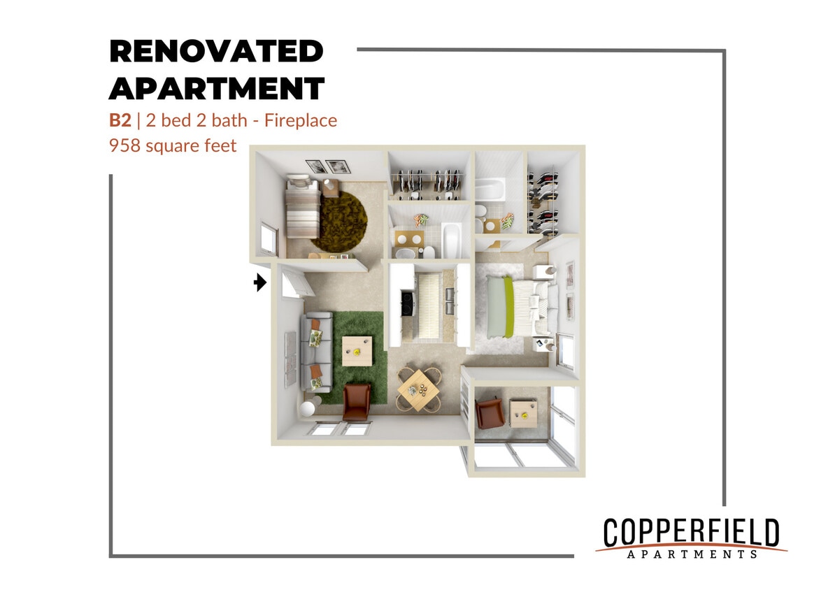 Copperfield Apartments - B2 Fireplace Renovated - B2 Fireplace Renovated