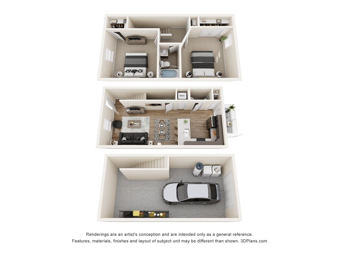Floor Plan - 2 Bedroom, 1.5BA Townhome with Garage