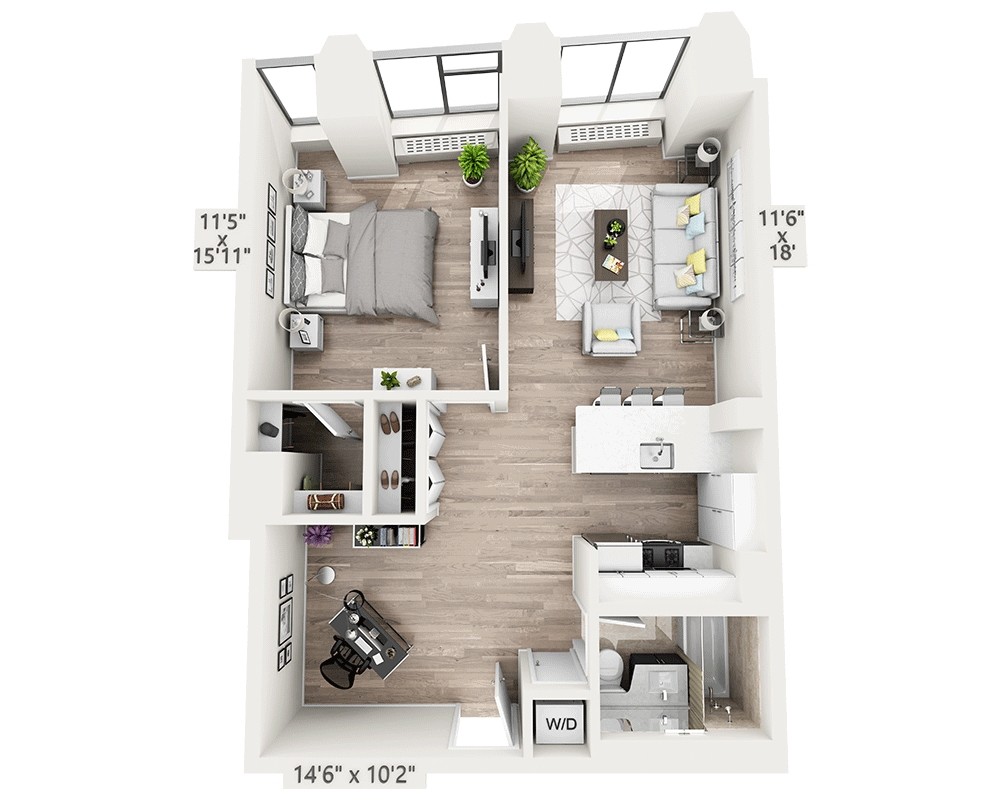 Floor Plan - One Bedroom w/Home Office F