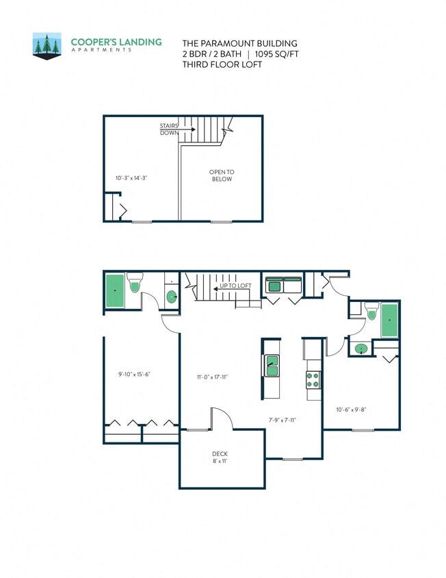 Floor Plan - 2 Bed, 2 Bath Loft - 1095 sq ft 