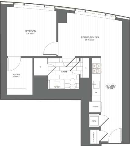Floor Plan - 1 Bed/1Bath D1