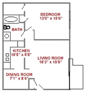 Phase I- Floor Plan E - Phase I, E, 1 Bedroom, 1 Bath
