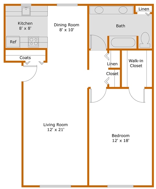 1BR/1BA - 1 bedroom NO patio/balcony