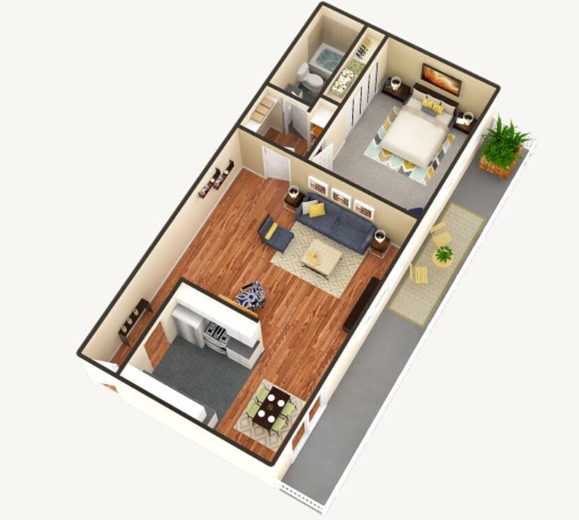 Floor Plan - 1 Bed, 1 Bath