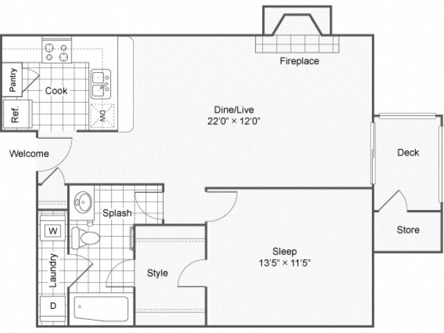 Floor Plan - One Bedroom One Bath