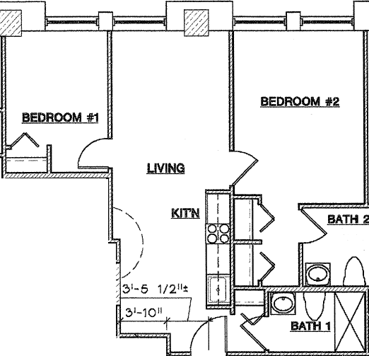 Floor Plan - 2 Bed, 2 Bath - Style C