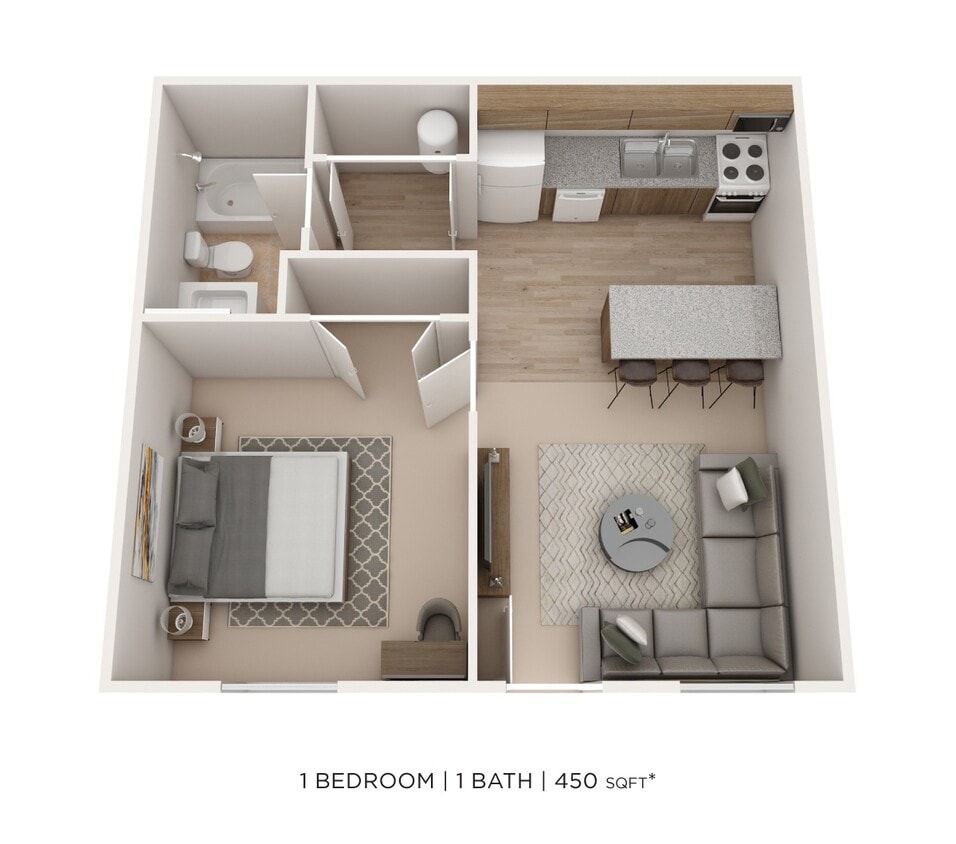 Floor Plan - One Bedroom--Alexander Station 450 sqft