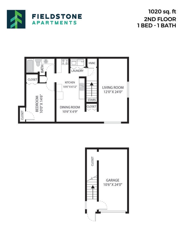 Floor Plan - 1 Bed, 1 Bath - 1,020 sq ft
