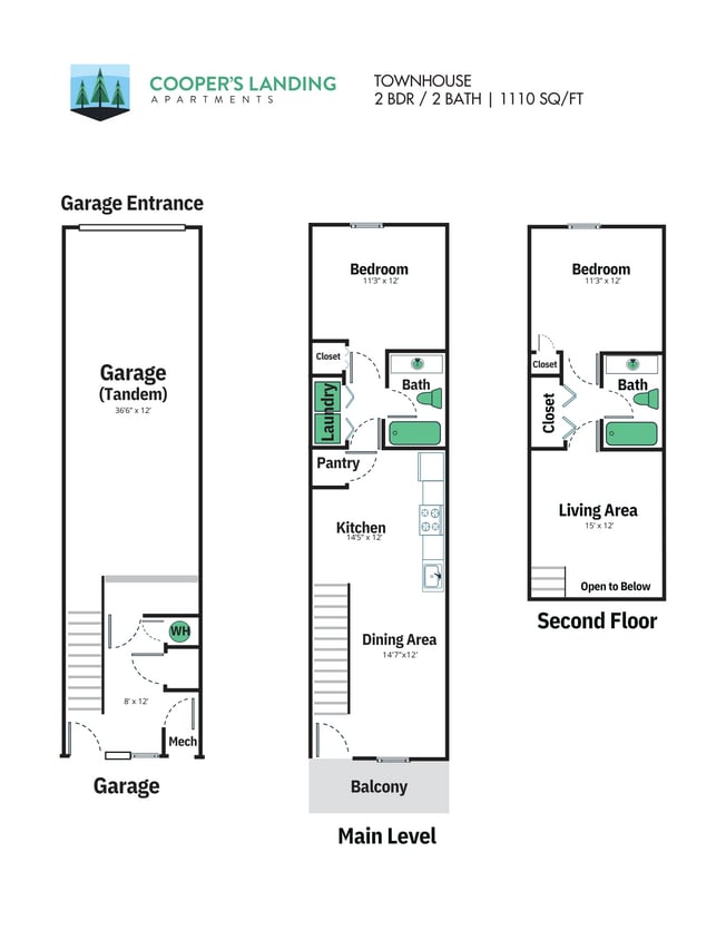 Floor Plan - 2 Bed, 2 Bath - 1,110 sqft