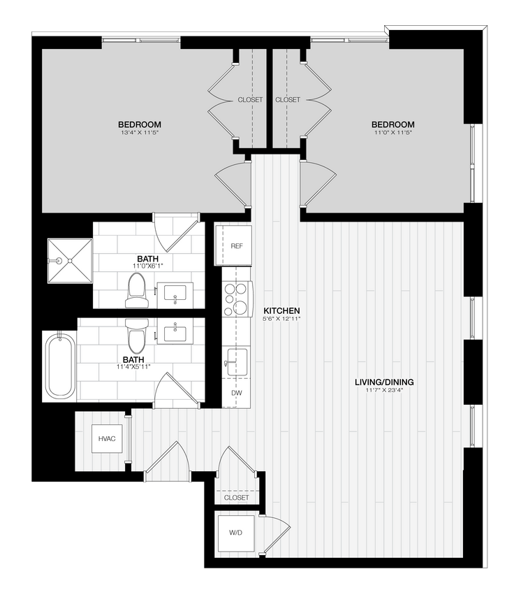 Floor Plan - 2 Bed/2 Bath-D2