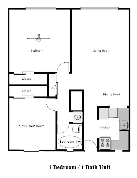 Floor Plan - 1 Bedroom, 1 Bathroom