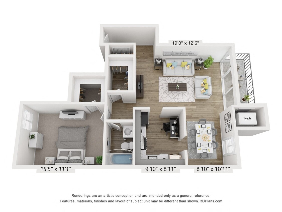 Floor Plan - Q - 1BR 1BA (810sf)