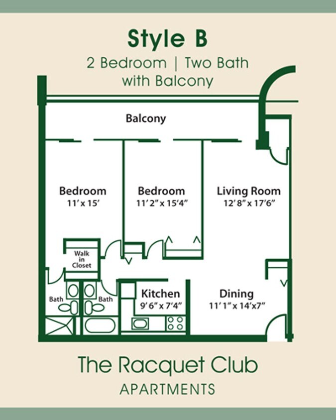 Floor Plan - 2 Bedroom 2 Bathroom - Balcony - B - 5th Floor