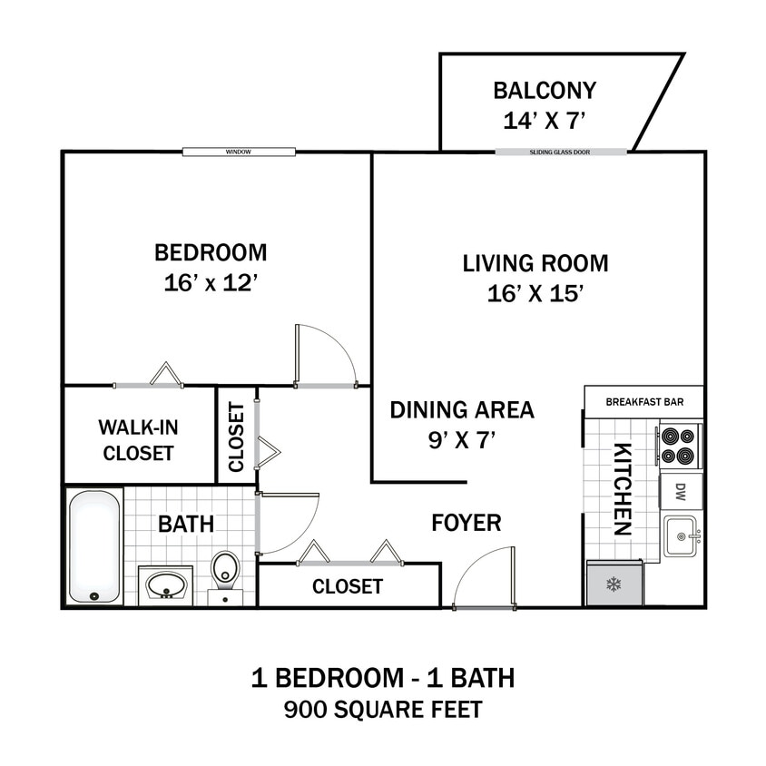 Floor Plan - 1 Bedroom 1 Bath