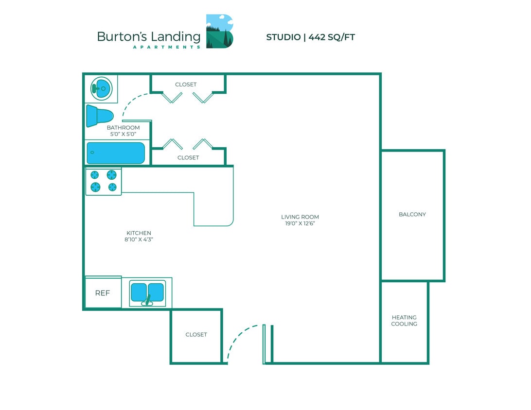 Floor Plan - 0 Bed, 1 Bath - 442 sq ft