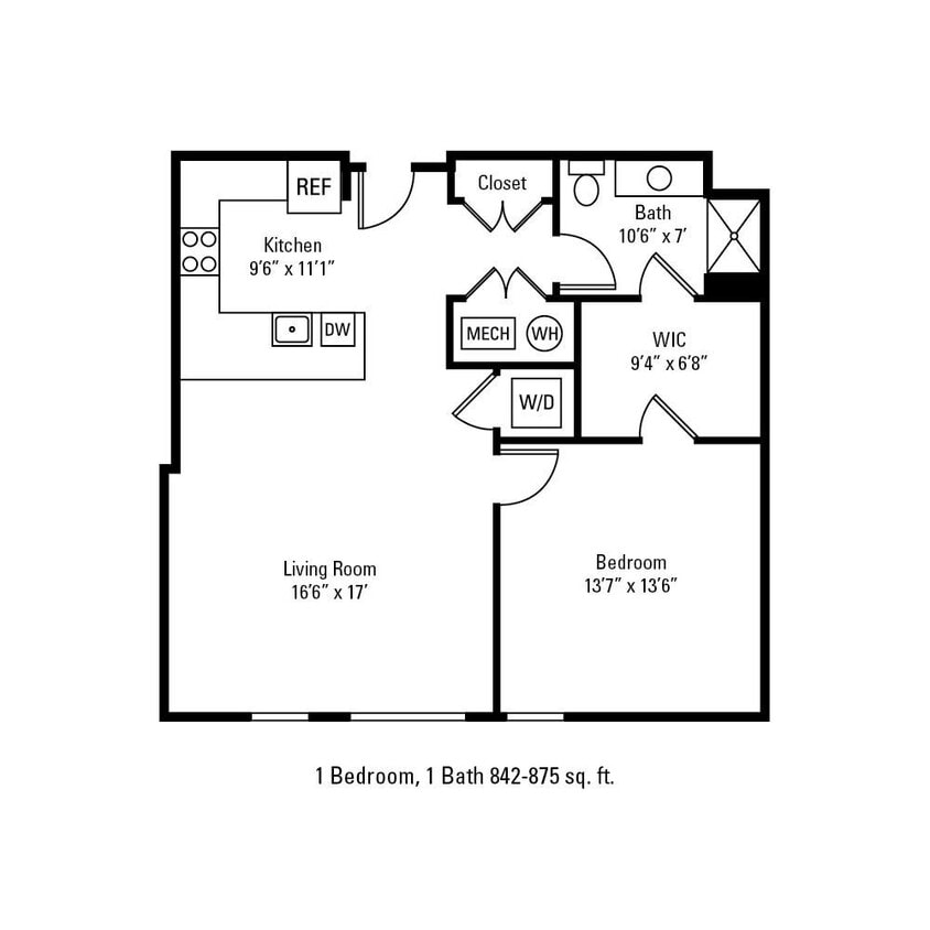 Floor Plan - 1 Bedroom 1 Bath