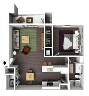 Floor Plan - 1 Bedroom Furnished