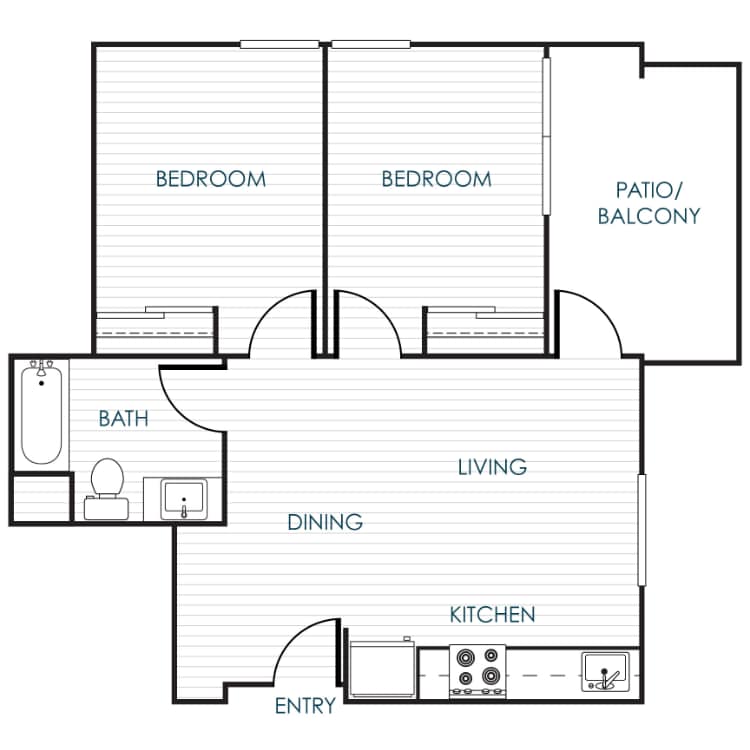 Traditional_Unit_2BR_1BA_690SF_64052.png - 2-Bedroom 1-Bathroom Traditional Unit