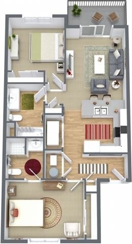 Floor Plan - 2 Bedrooms / 2 Bathrooms