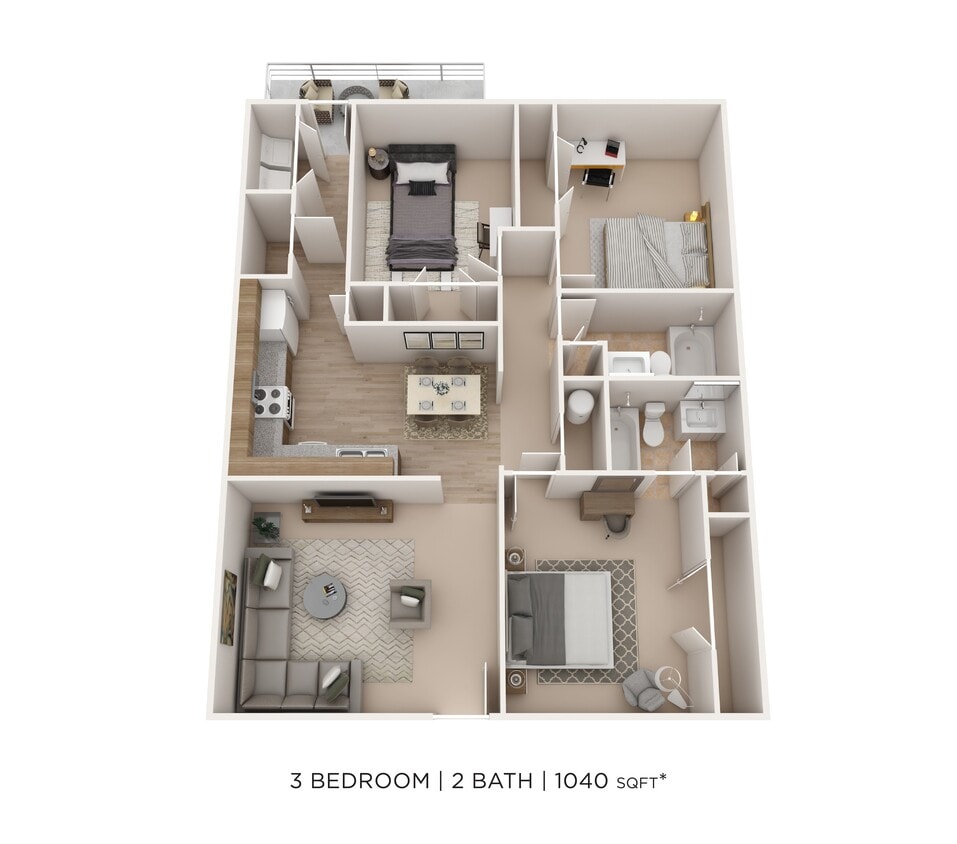 Floor Plan - Three Bedroom 2 Bath