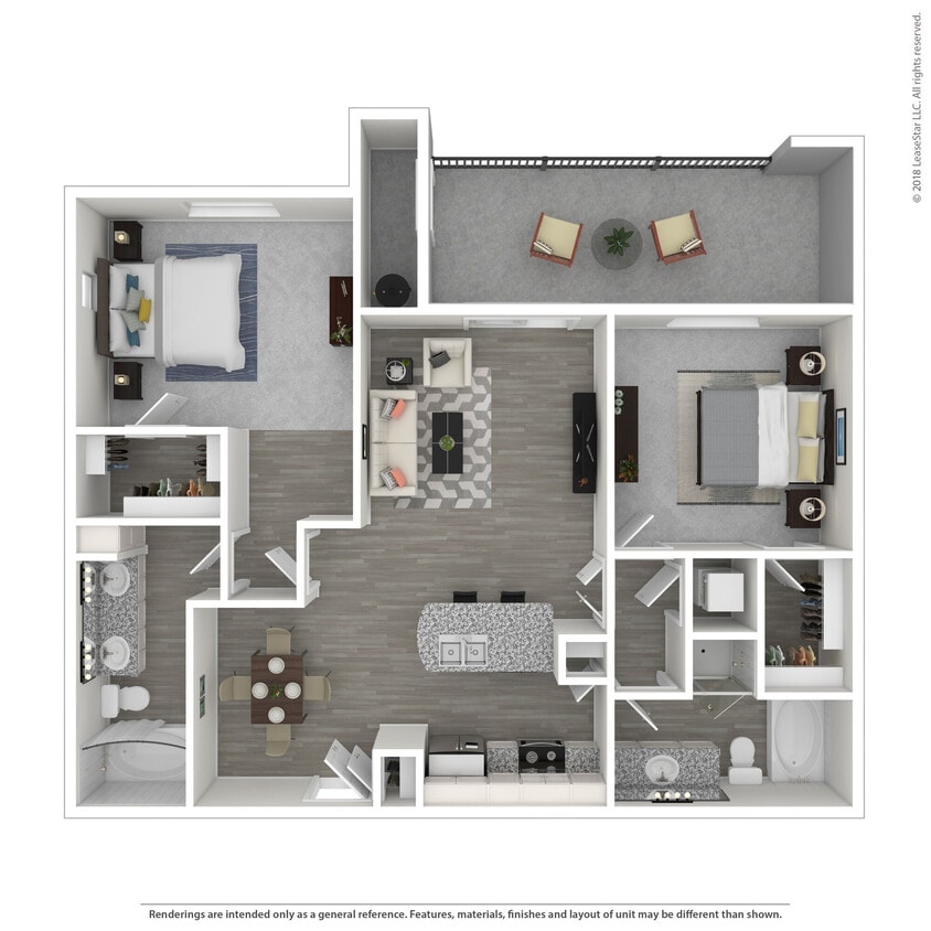 Floor Plan - 2 Bed 2 Bath 1356 SqFt (1176 Net) 