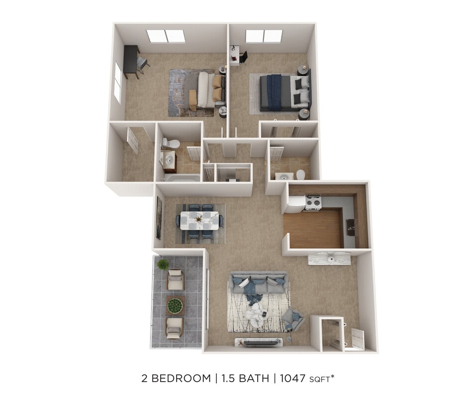 Floor Plan - Two Bedroom 1.5 Bath- 1047 sqft