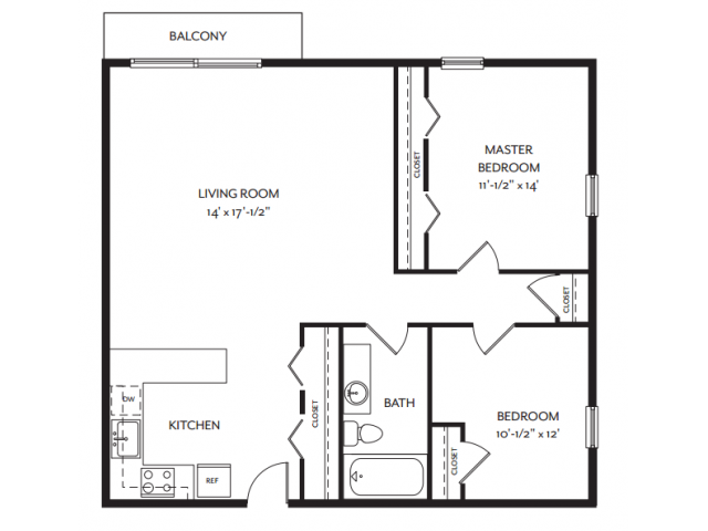 Floor Plan - 2 Bedroom 1 Bathroom B