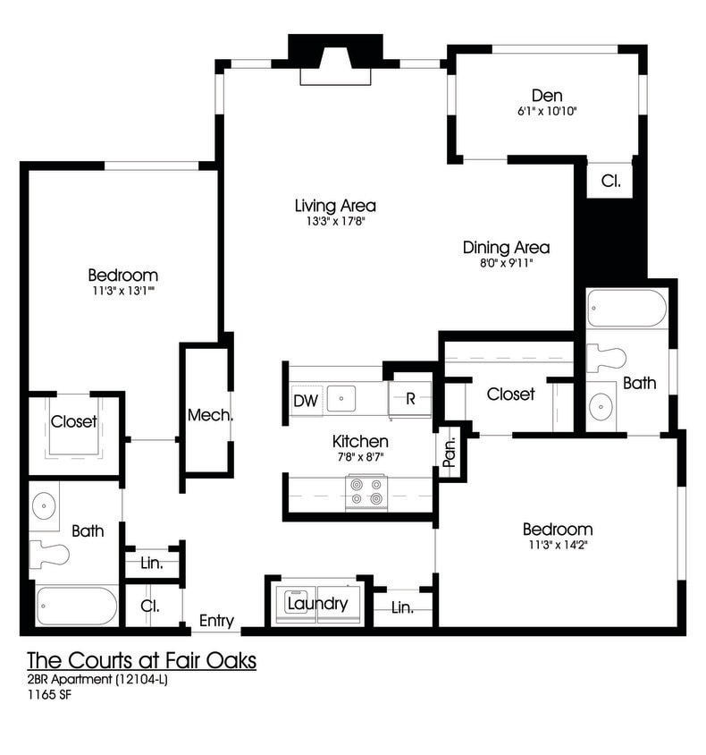 Floor Plan - 2BR 2BA (1200sf)