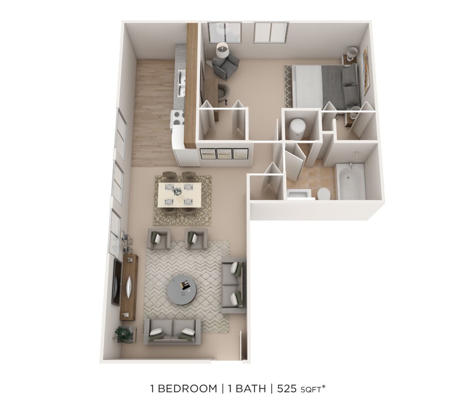 Floor Plan - One Bedroom- 525 sqft