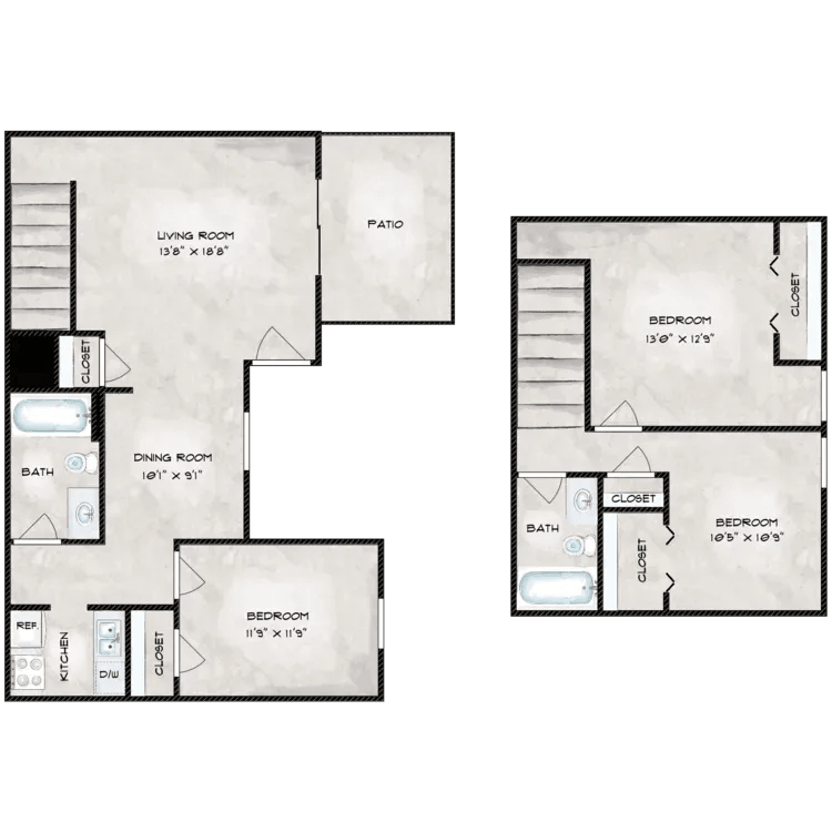 Floor Plan - 3 Bed 2 Bath Townhome