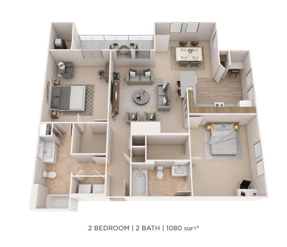 Floor Plan - Two Bedroom 2 Bath-1080 sqft