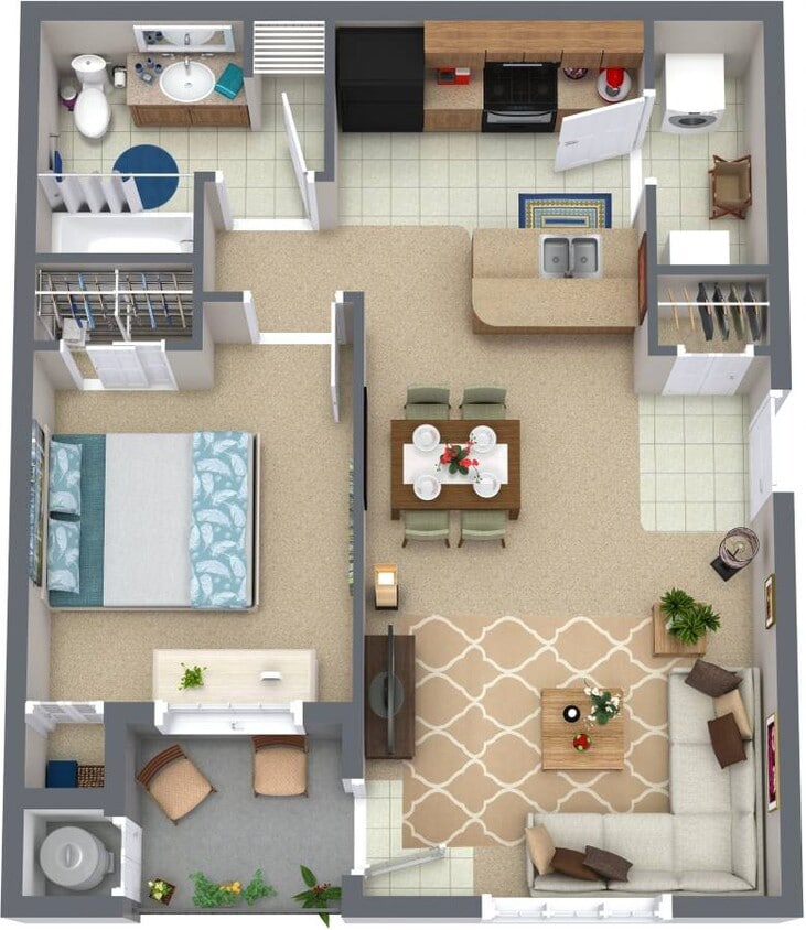 1BR 1Bath floorplan - 1 Bedroom 1 Bath