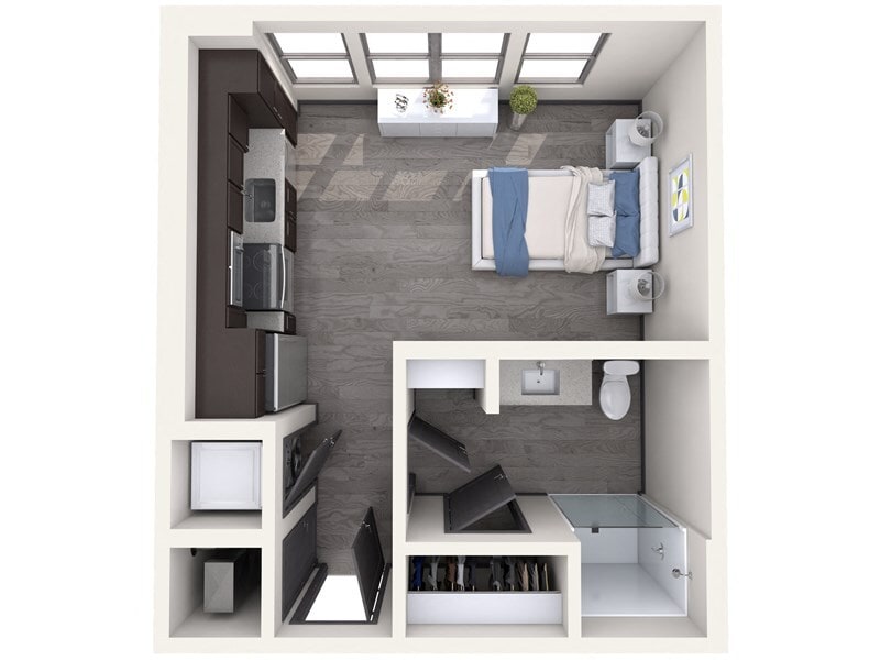 Experience efficient and stylish urban living with this well-designed studio apartment layout. - S1