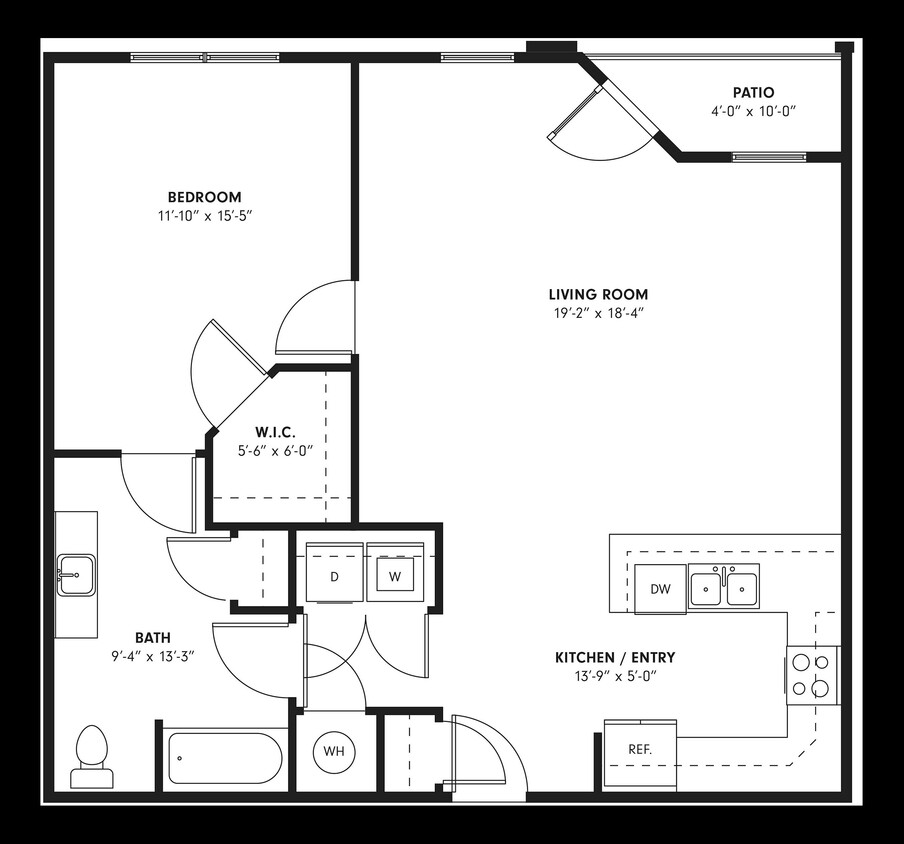 The Sycamore Floor Plan | One Bedroom and One Bathroom - The Sycamore
