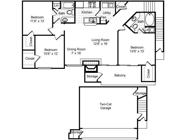 Floor Plan - 3-2 With Garage