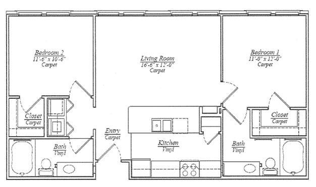 2 Bedroom / 2 Bath / 872 Sq.Ft. - B2 Two Bedroom