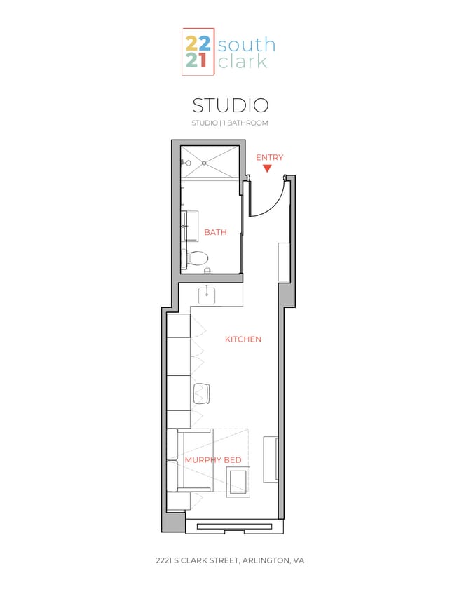 Studio D Floor Plan - Studio 1 Bath - D