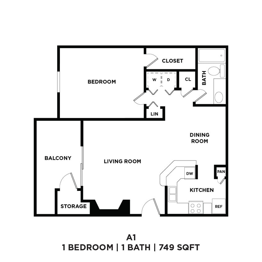 Floor Plan - One Bed One Bath 749 Sqft