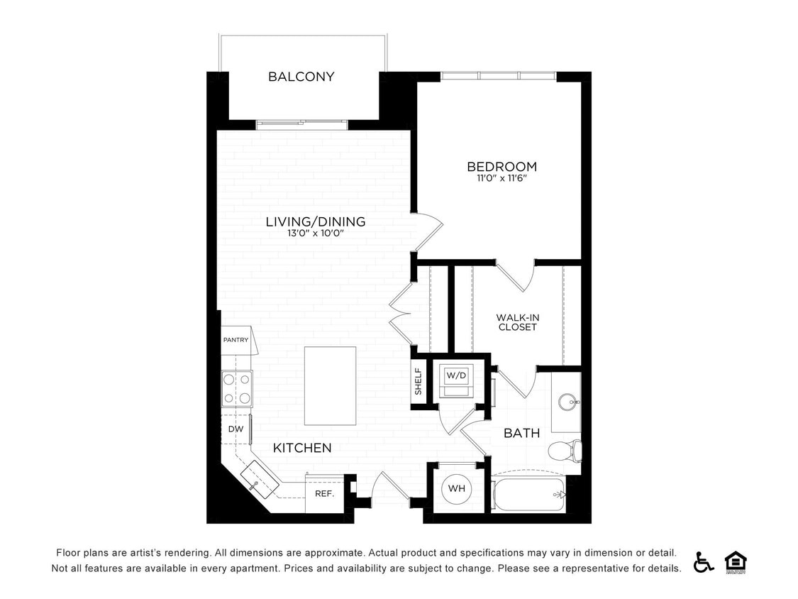 Floor Plan - 1A-2A,B | 734 SF