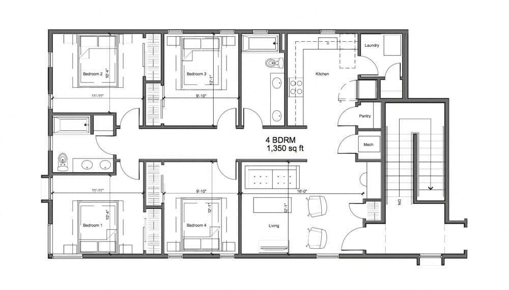 Floor Plan - Four Bedroom Two Bath