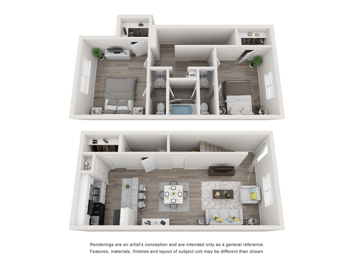 Arcata Townhomes_B1_Laurel_1000_TH Combined.jpg - 2 Bedroom 1.5 Bath Townhome