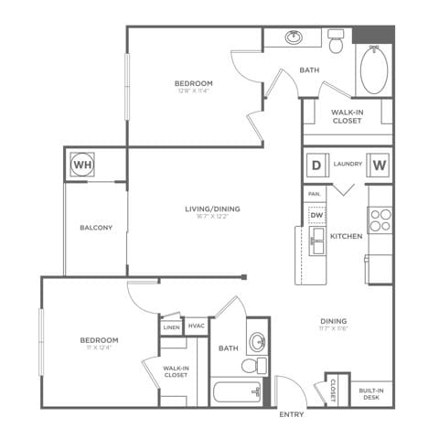 Two Bedroom Two Bath (1073 SF) - Two Bedroom Two Bath (1073 SF)