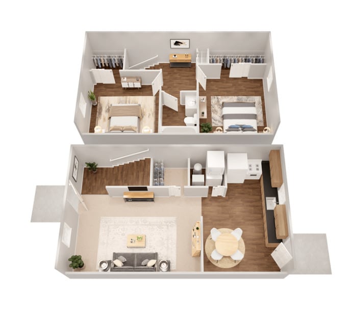 Classic - Floor Plan - 2 Bedroom 1 Bath Townhome - Classic