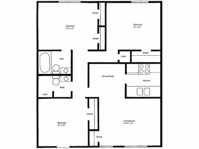Floor Plan - THREE BEDROOM TWO BATH C1