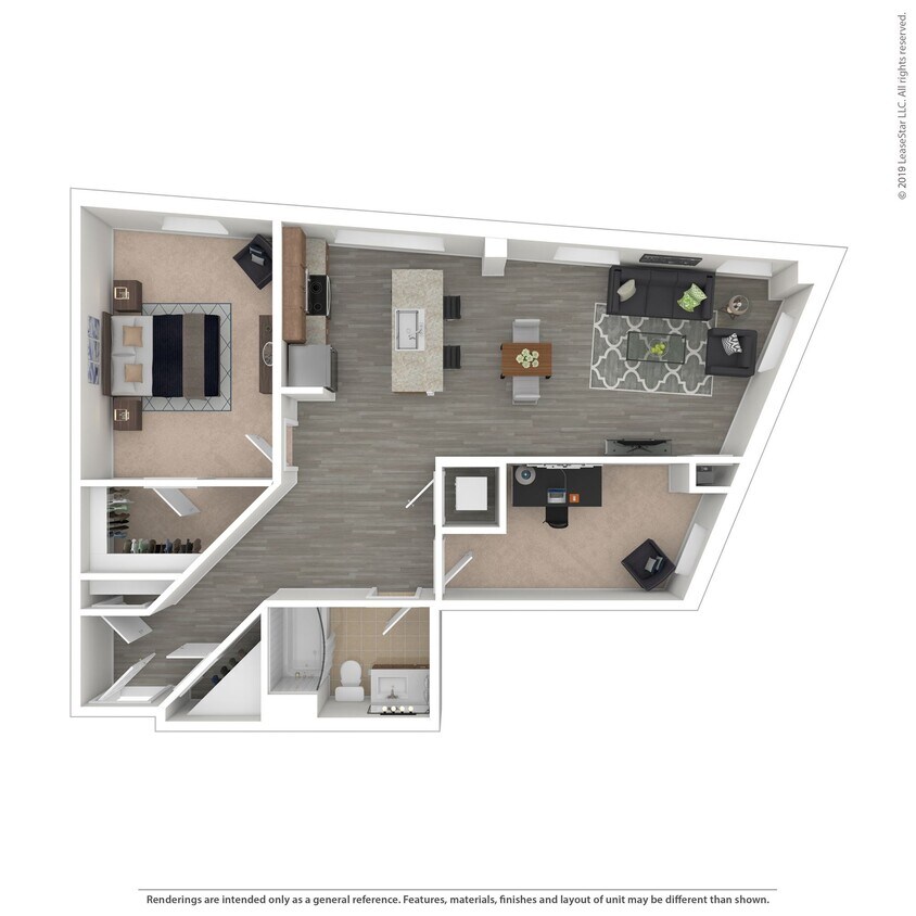 Floor Plan - B03 - 1 bed/1 bath with den