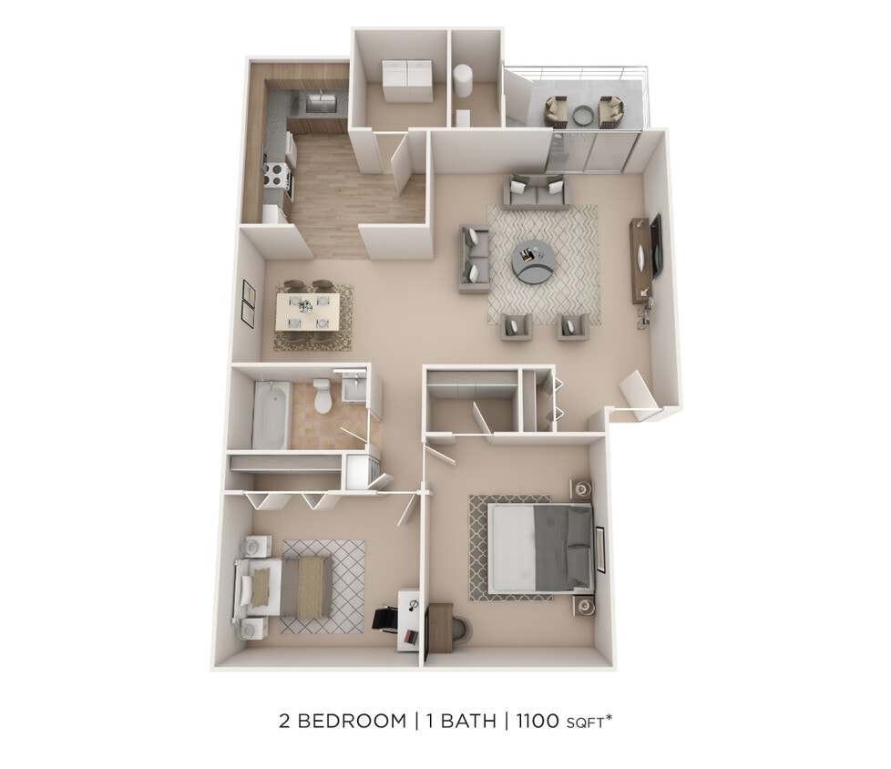 Floor Plan - Two Bedroom - 1,100 sqft